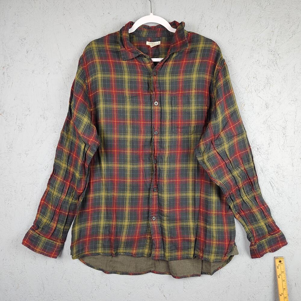 Carbon2cobalt Shirt Mens Large Red Gray Plaid Long Sleeve Pocket Light Preppy